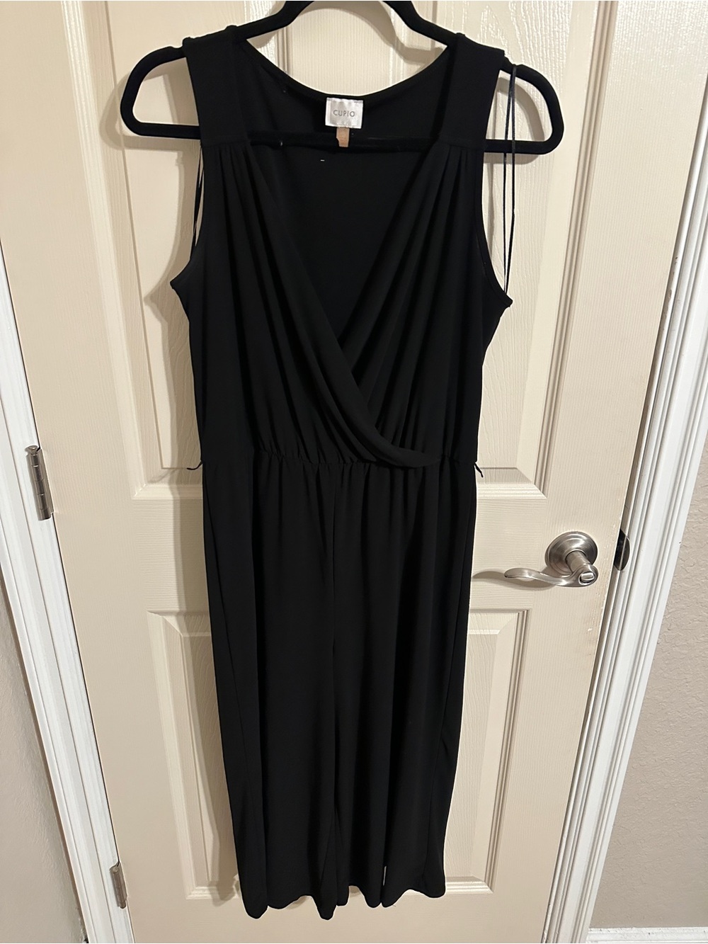 Cupio Sleeveless V-Neck Wrap-Front Cropped Jumpsuit w Belt Loops, Black, Sz M/L